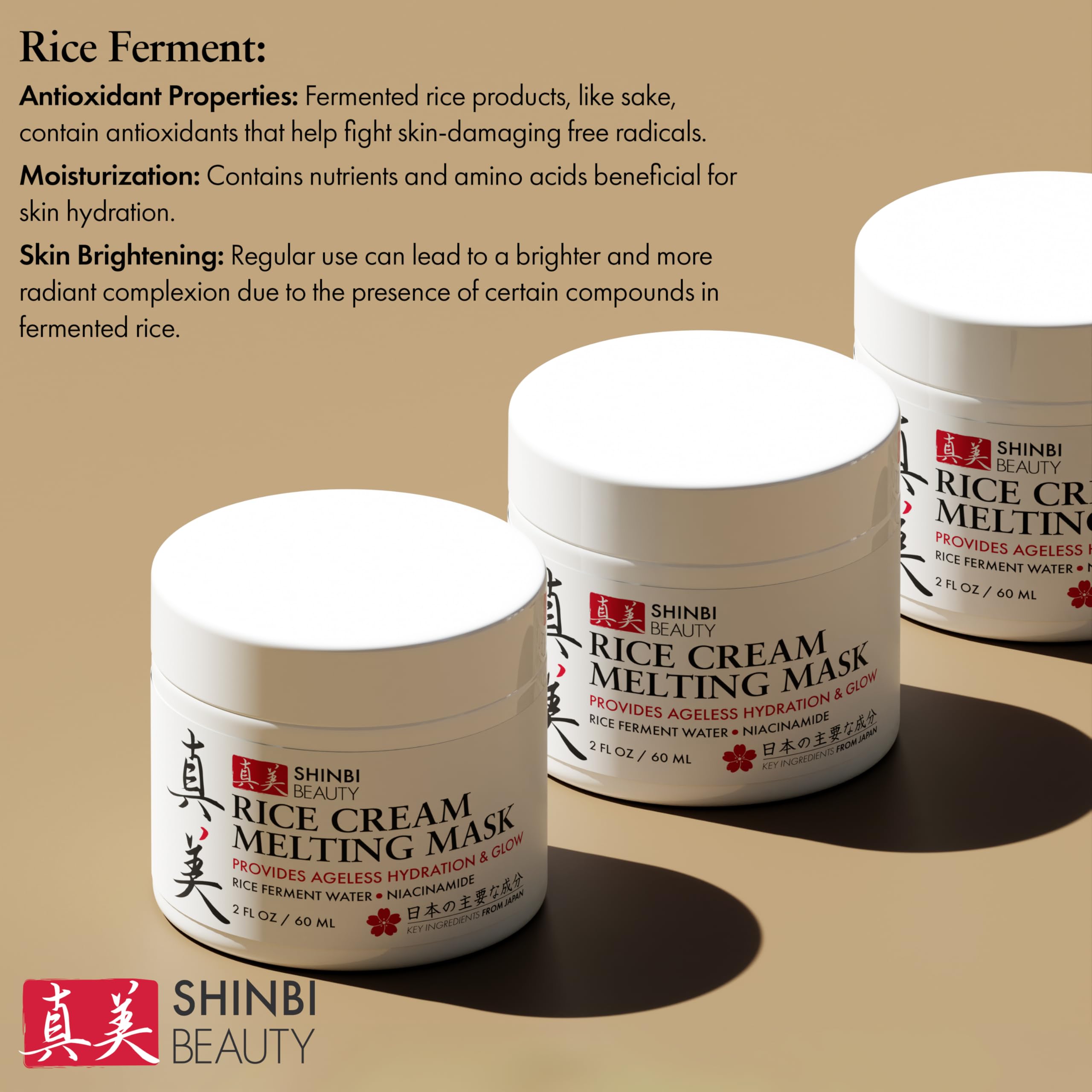 Shinbi Beauty Japanese Rice Mask for Face - Organic Face Mask Skincare - Japanese Skin Care Products for Anti Aging Anti Wrinkle J Beauty Glow 1oz